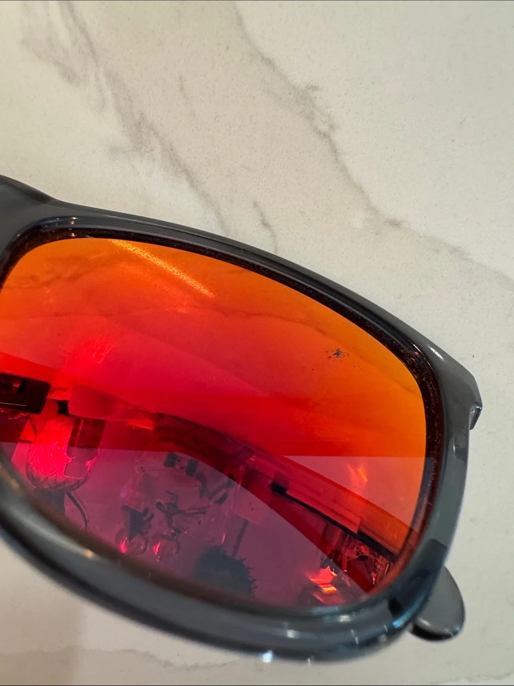 Oakley Oakley Frogskins Gray Frame Sunglasses with pinkish orange-red Lenses